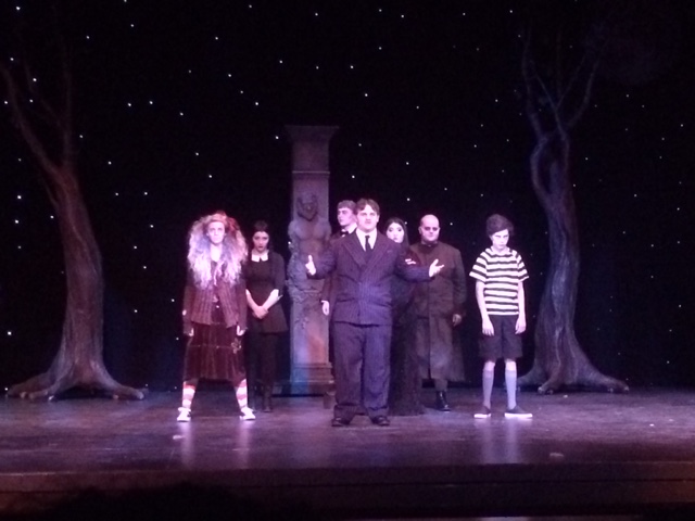 The+Addams+Family+cast+performs+to+students+from+Brentwood+on+Wednesday+March+16.