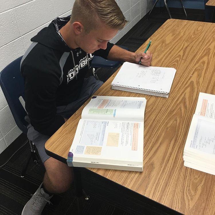 Kaleb Vannest studies in the IB office during his off-block on Wednesday.