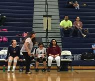 Volleyball coach Sasha Cohoon yells instructions to her players at their game on Thursday night against Fort Collins.