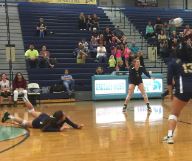 Kelsey Story lays out on the gym floor of Thursday nights loss to Fort Collins.