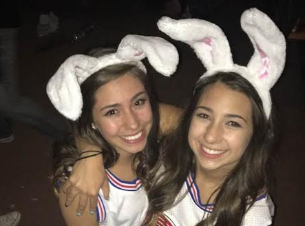 Haylie Juhl and Delyanie McPhee pose for a picture at Red Rocks on Halloween at the Mac Miller concert.