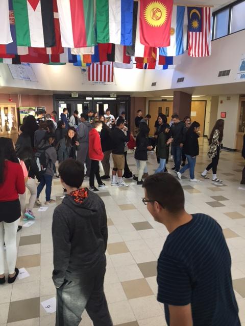 Greeley+West+AVID+students+participate+in+a+cake+walk+on+Halloween.