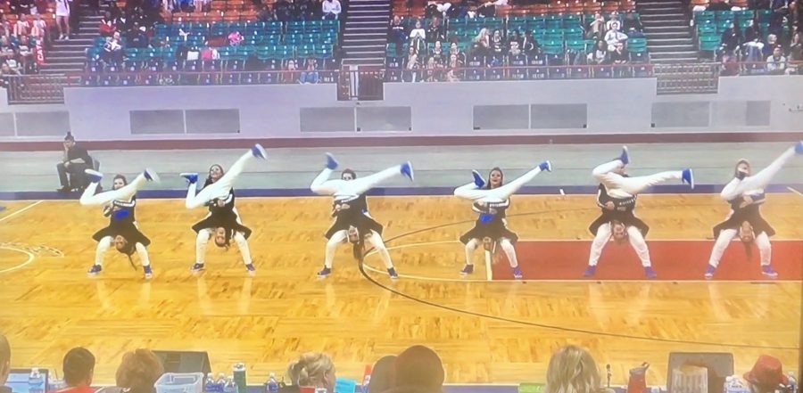 The Poms dance at the State competition in Denver.