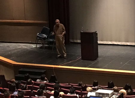 Steen Axel Metz talks to the student body at Greeley West on Tuesday.