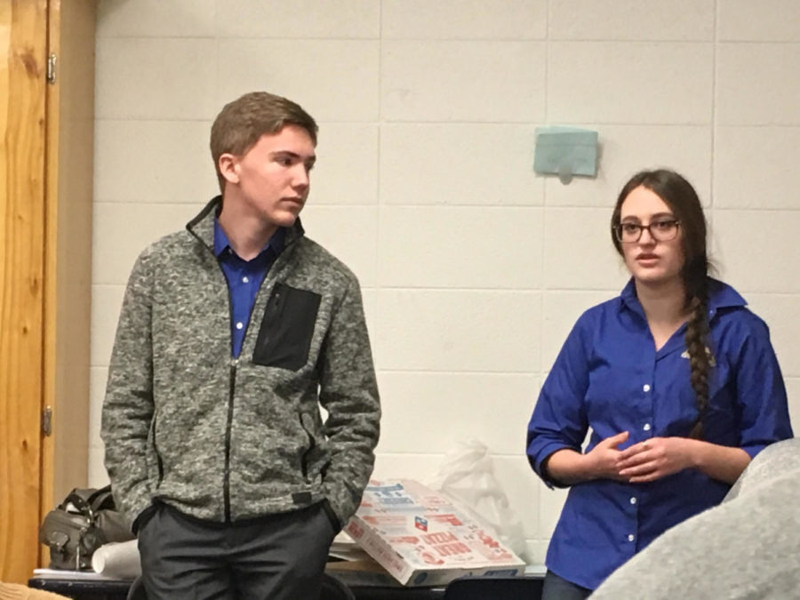 Seniors Spencer Evans and Megan Arscott lead a meeting at Greeley West with potential Junior Board of Trustees students on Tuesday at lunch.