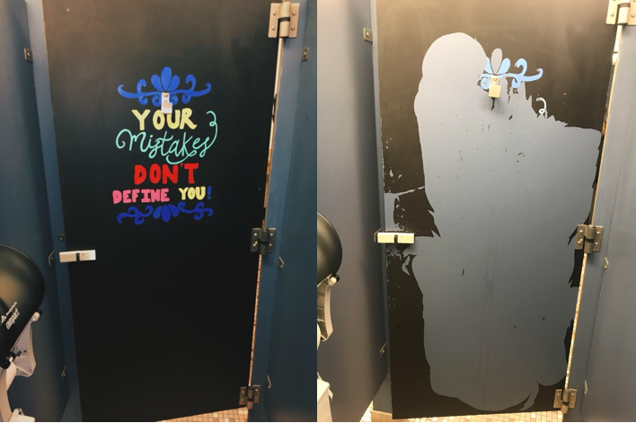 Madison Ewings personal project artwork was recently vandalized.  She plans on repainting the staff and installing plexiglass to make sure it sticks this time. 