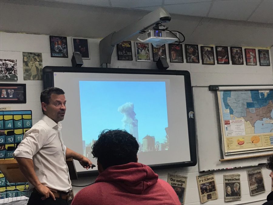 History teacher Mr. Don Wagner shares his recollections of 9/11 with his first period class on Monday.