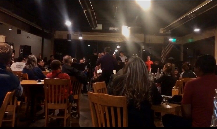 The Greeley West Jazz Band plays for an audience at the Gourmet Grub in Greeley.  