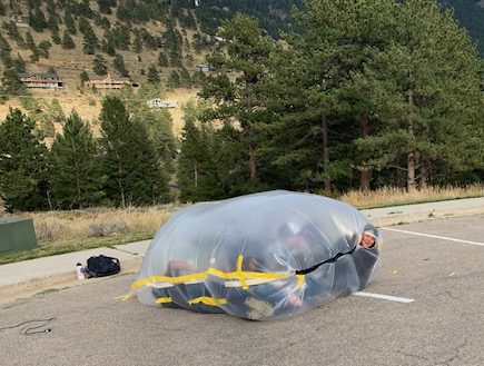 A group of IB students finish a challenge recreating the HAB that the main character of the book The Martian was using to survive in Estes Park on Monday. 