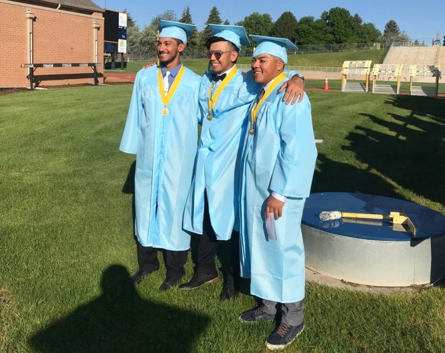 Greeley West graduates Luis DeLeon, Alfredo Verdugo and Cedric Corrales pose for pictures in 2018.