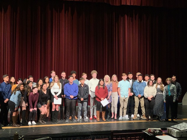 The Greeley West IB students pose for a photo at the pinning ceremony on Thursday night.