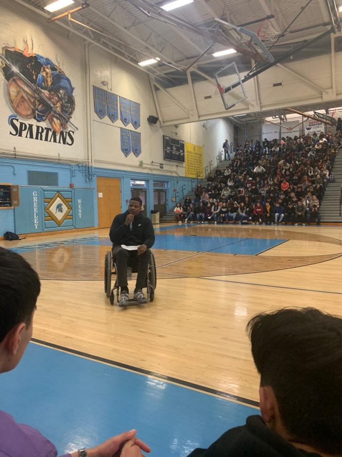 Motivational speaker Timothy Alexander addresses the student body during an all-school assembly on Thursday.