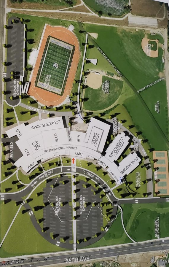 The new Greeley West design shows the landscape and layout of the building, as selected by the Design Advisory Group on Wednesday night.   Groundbreaking on the project will commence next fall.