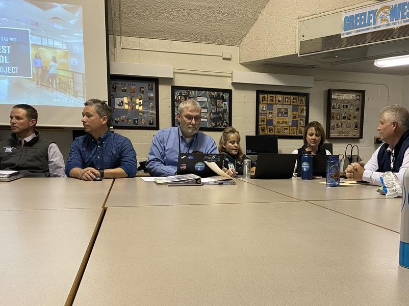 Stakeholders in the new building, including principal Mr. Jeff Cranson, left, meet last week with the community, discussing the new building.  Architects are committee members are starting to ask how the building can transform education.