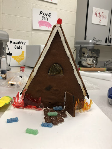 Here is a sample gingerbread house on display in the Greeley West catering classroom. 