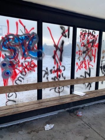 The bus stop across from Greeley Wests campus was targeted multiple times by different taggers.  Students at Greeley West are worried the graffiti around the building is impacting their reputations in the community. 