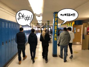 The Greeley West hallways are littered with profanity at all times of the day, as shown in this photo illustration. 