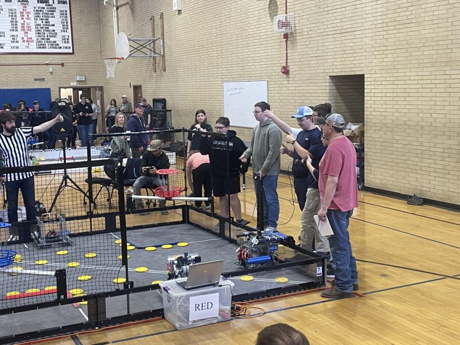 The Greeley West robotics team competes earlier this year.