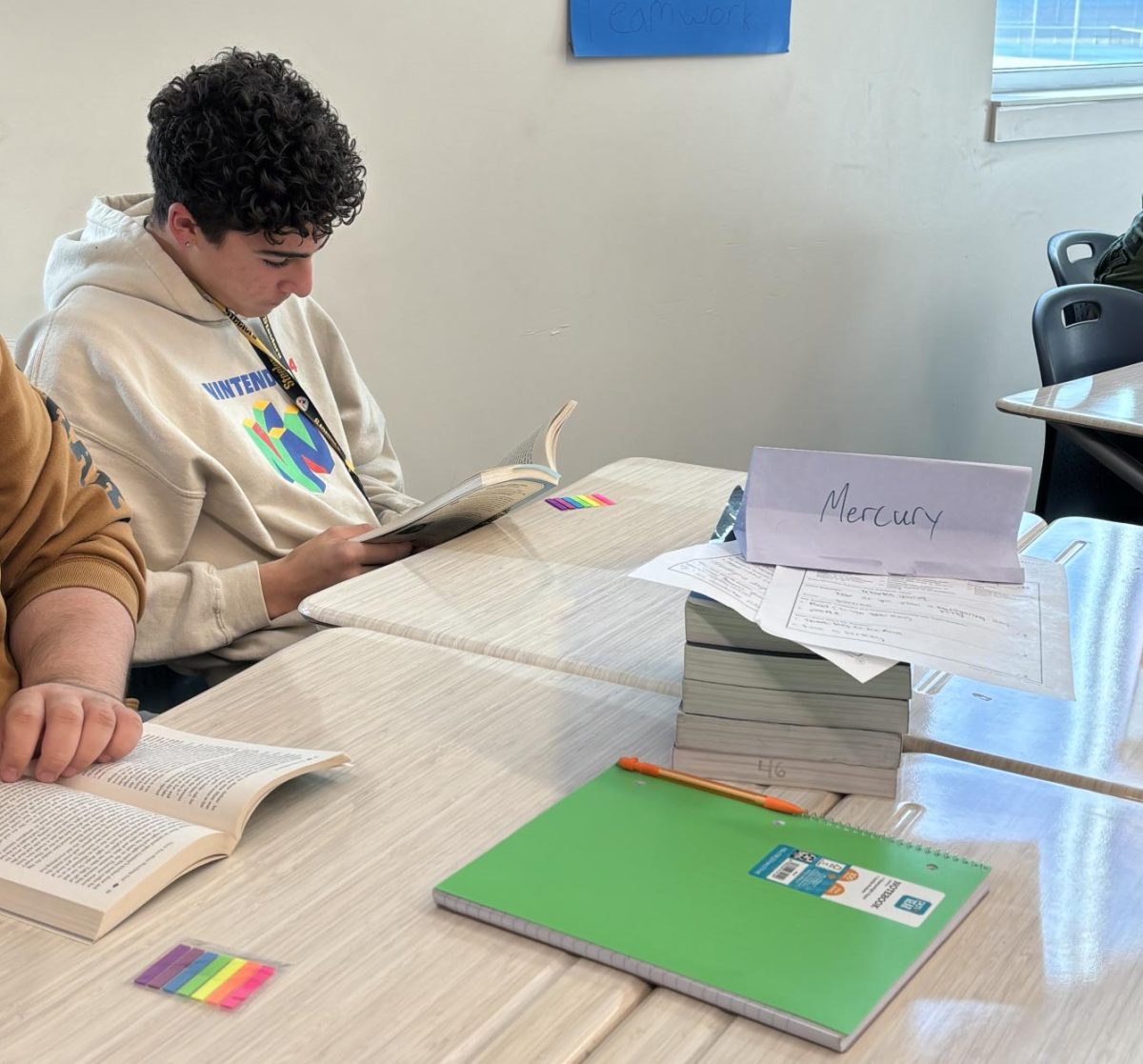 Junior Jeremy Piacenza reads a novel during his IB English class.  