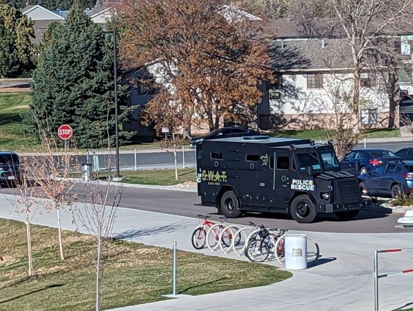 A Greeley Police Department SWAT vehicle sits in the Greeley West parking lot on Wednesday afternoon.  